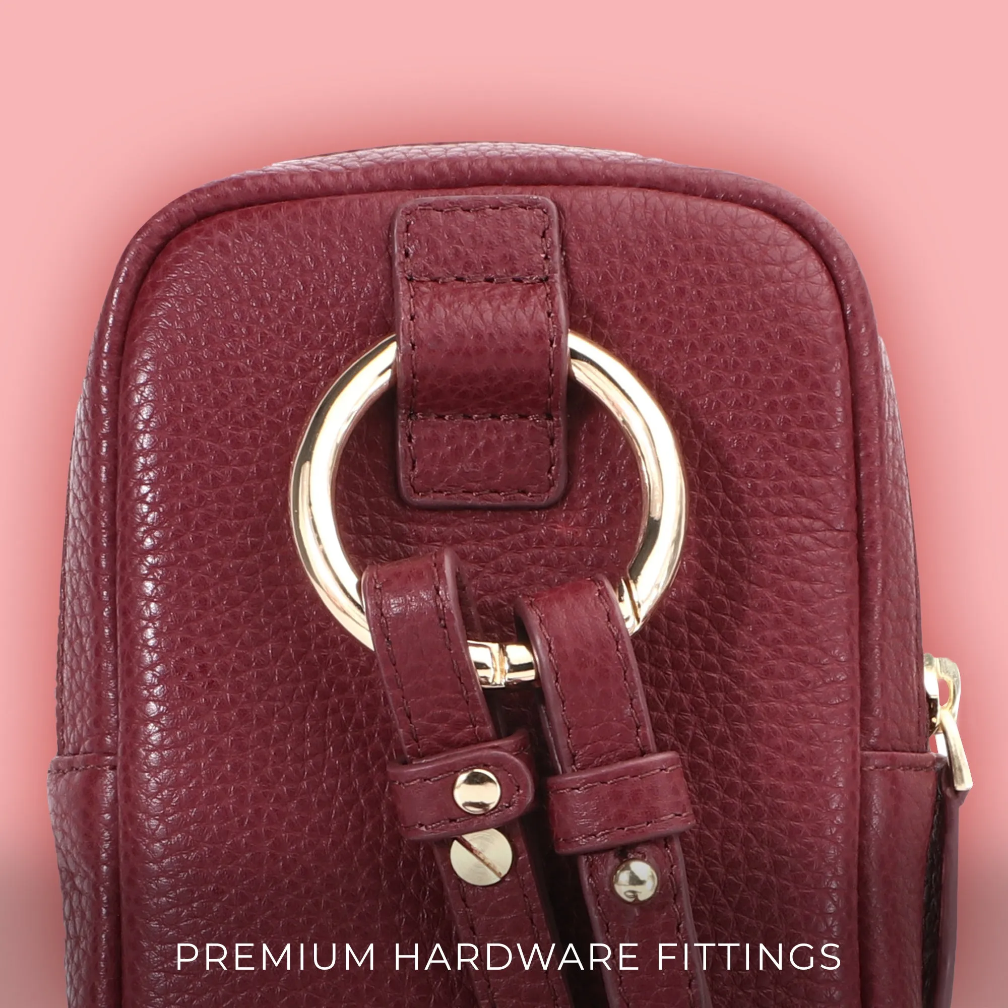 Hydra - Mobile Sling Bag for Women |  Genuine Leather Mobile Pouch | Color: Cherry & Green