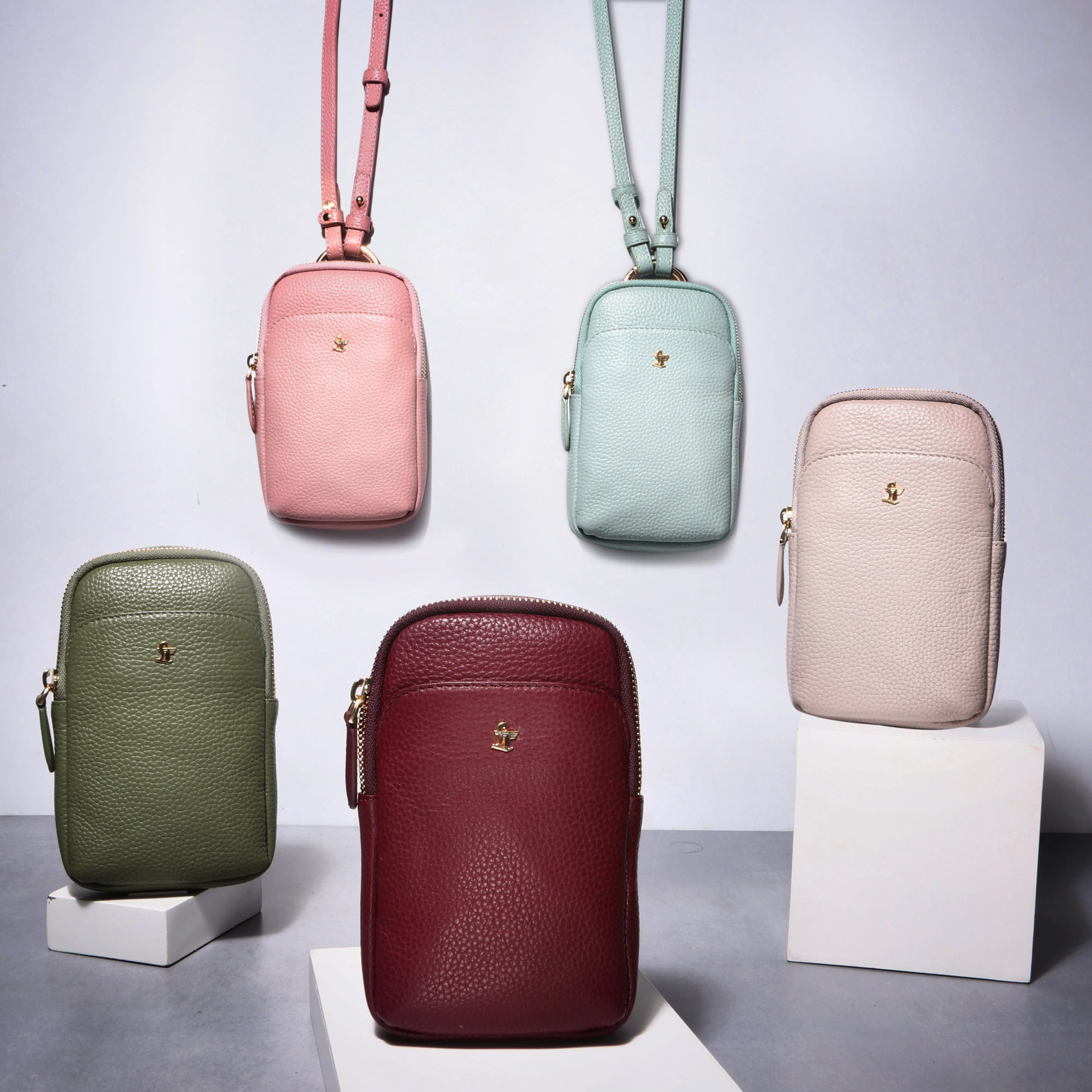 Hydra - Mobile Sling Bag for Women |  Genuine Leather Mobile Pouch | Color: Cherry & Green