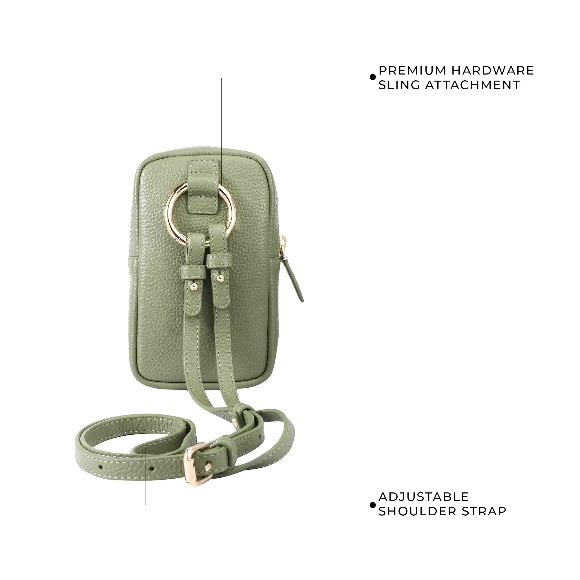 Hydra - Mobile Sling Bag for Women |  Genuine Leather Mobile Pouch | Color: Cherry & Green