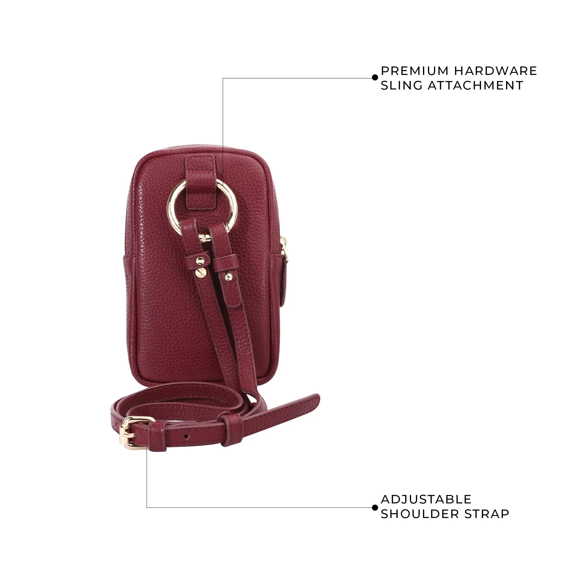 Hydra - Mobile Sling Bag for Women |  Genuine Leather Mobile Pouch | Color: Cherry & Green