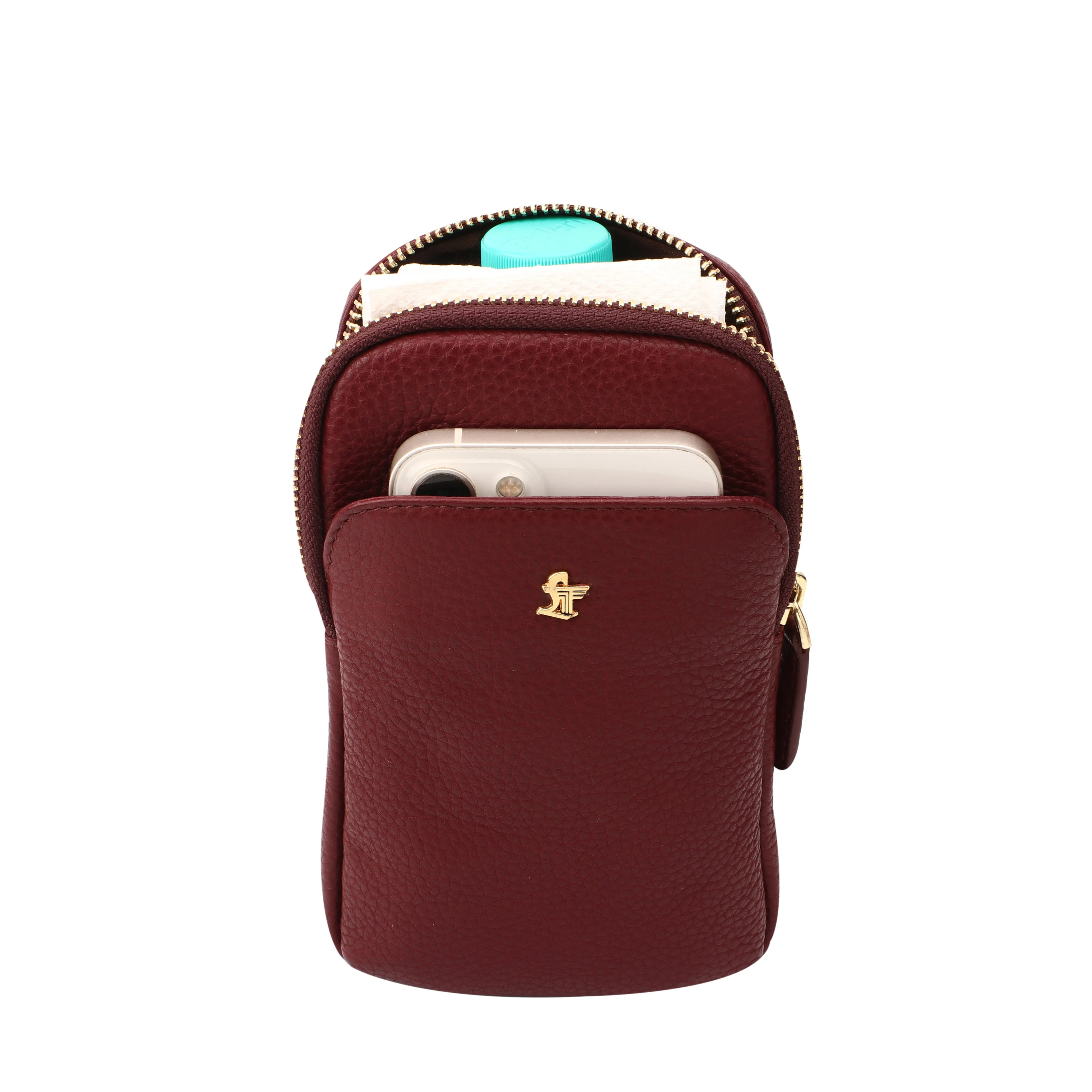 Hydra - Mobile Sling Bag for Women |  Genuine Leather Mobile Pouch | Color: Cherry & Green