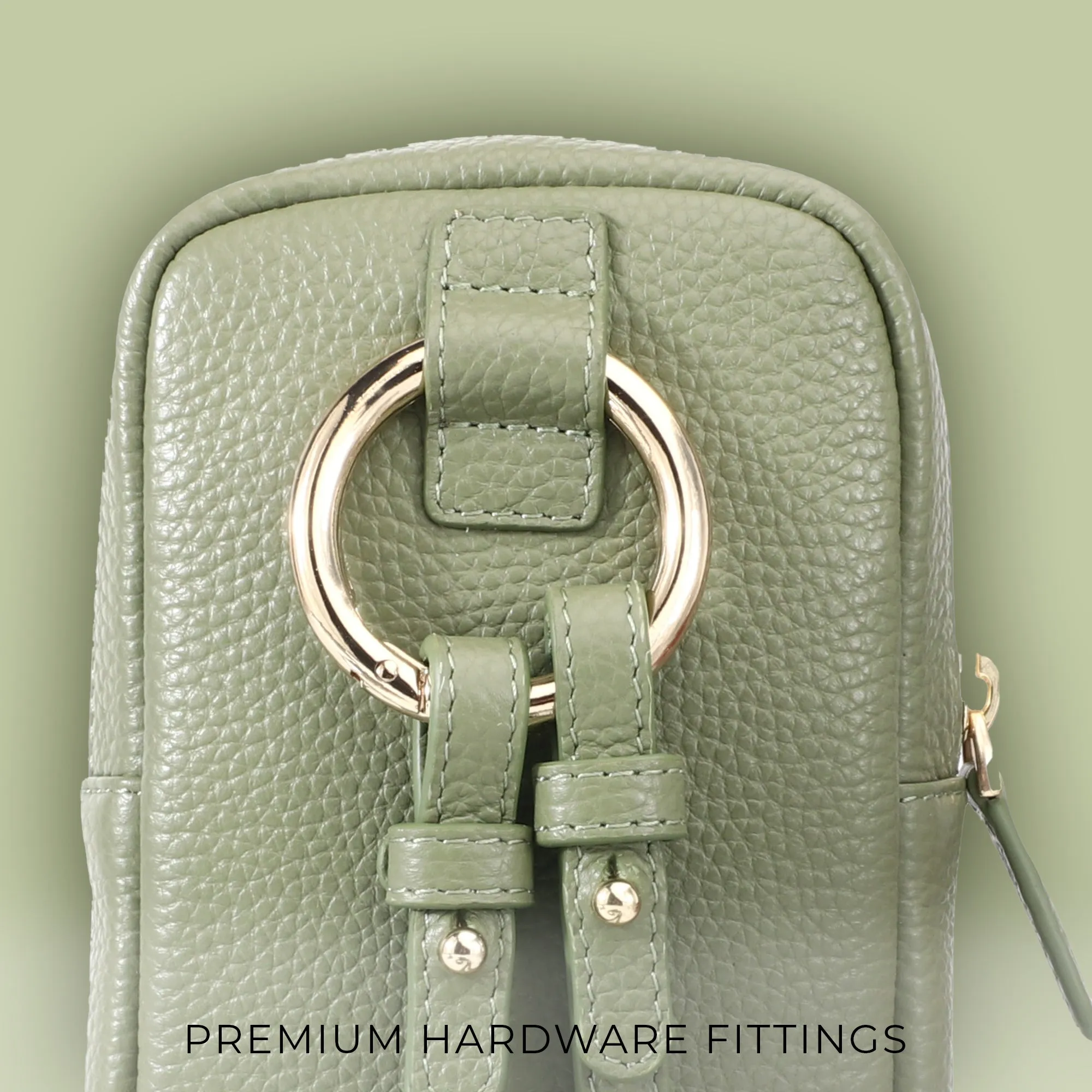 Hydra - Mobile Sling Bag for Women |  Genuine Leather Mobile Pouch | Color: Cherry & Green