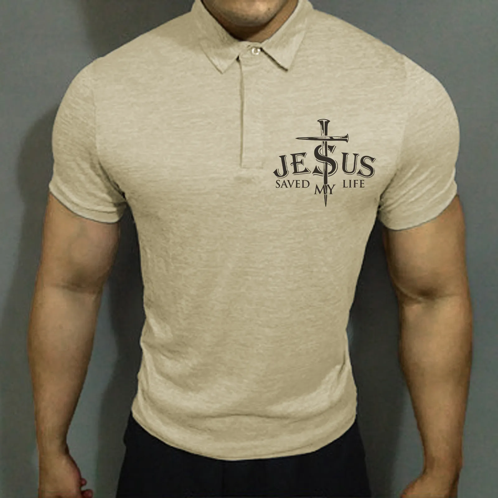 JESUS STRETCH QUICKDRY GRAPHIC POLO SHIRT