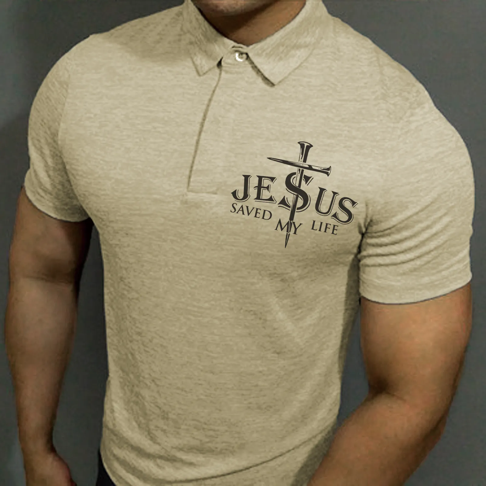 JESUS STRETCH QUICKDRY GRAPHIC POLO SHIRT