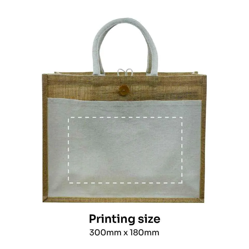 Jute Bag with Canvas Pocket NATURAL