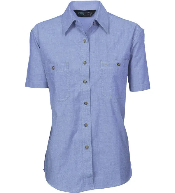 Ladies Cotton Chambray Short Sleeve Shirt