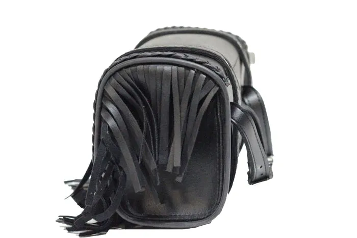 Leather Motorcycle Tool Bag with Braid, Fringes, and Concho