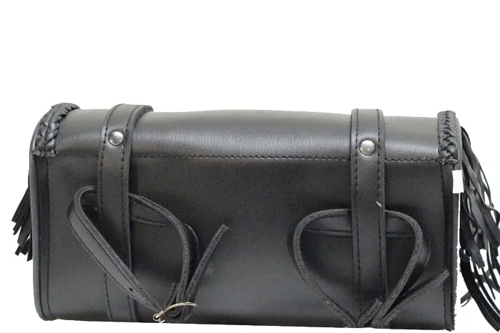 Leather Motorcycle Tool Bag with Braid, Fringes, and Concho