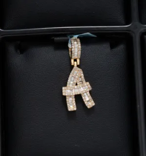 Letter A Pendant 10K Yellow Gold With Diamond / 3gr