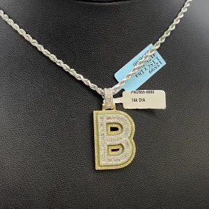 Letter B Pendant 14K Yellow - White Gold With Diamonds / 7.2gr