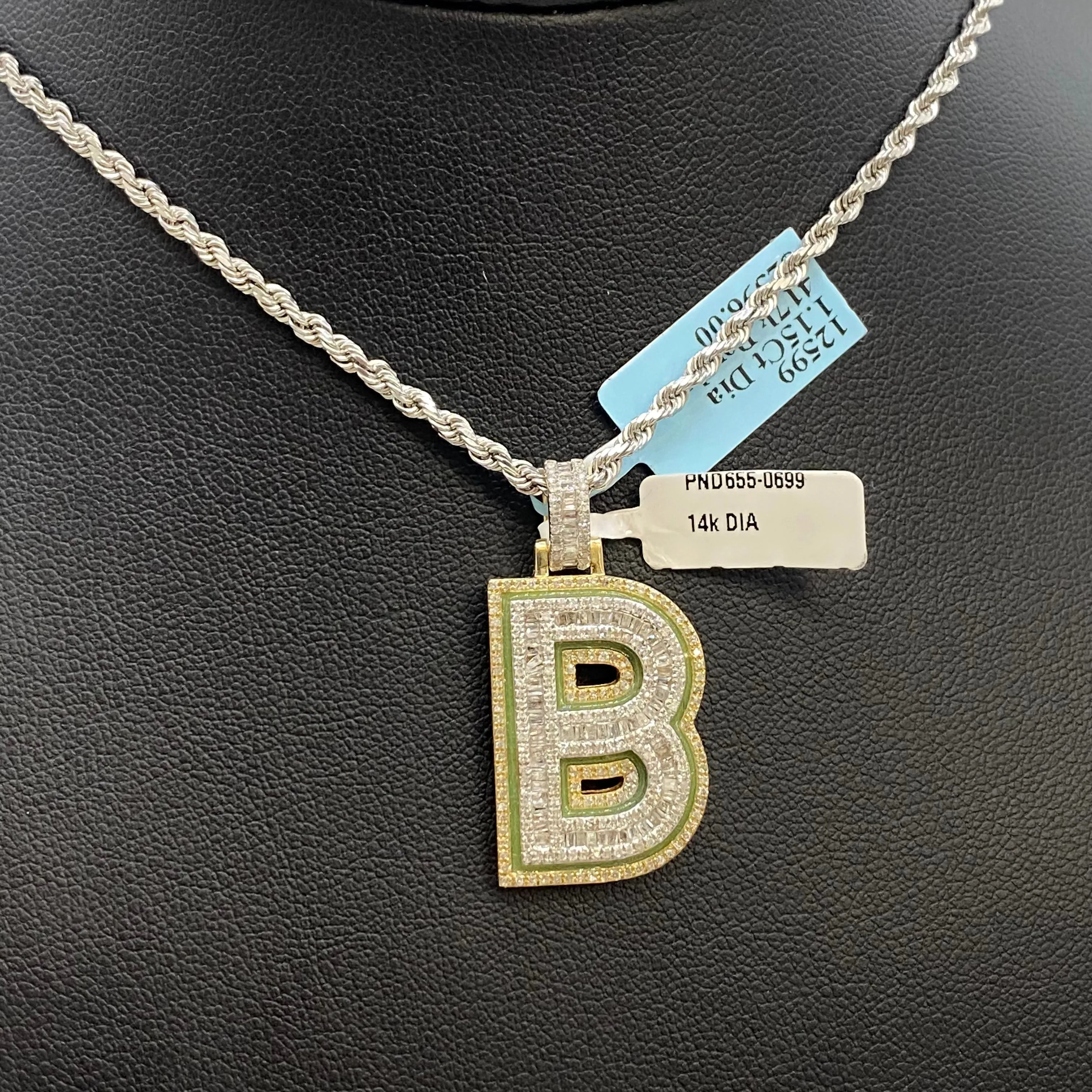 Letter B Pendant 14K Yellow - White Gold With Diamonds / 7.2gr