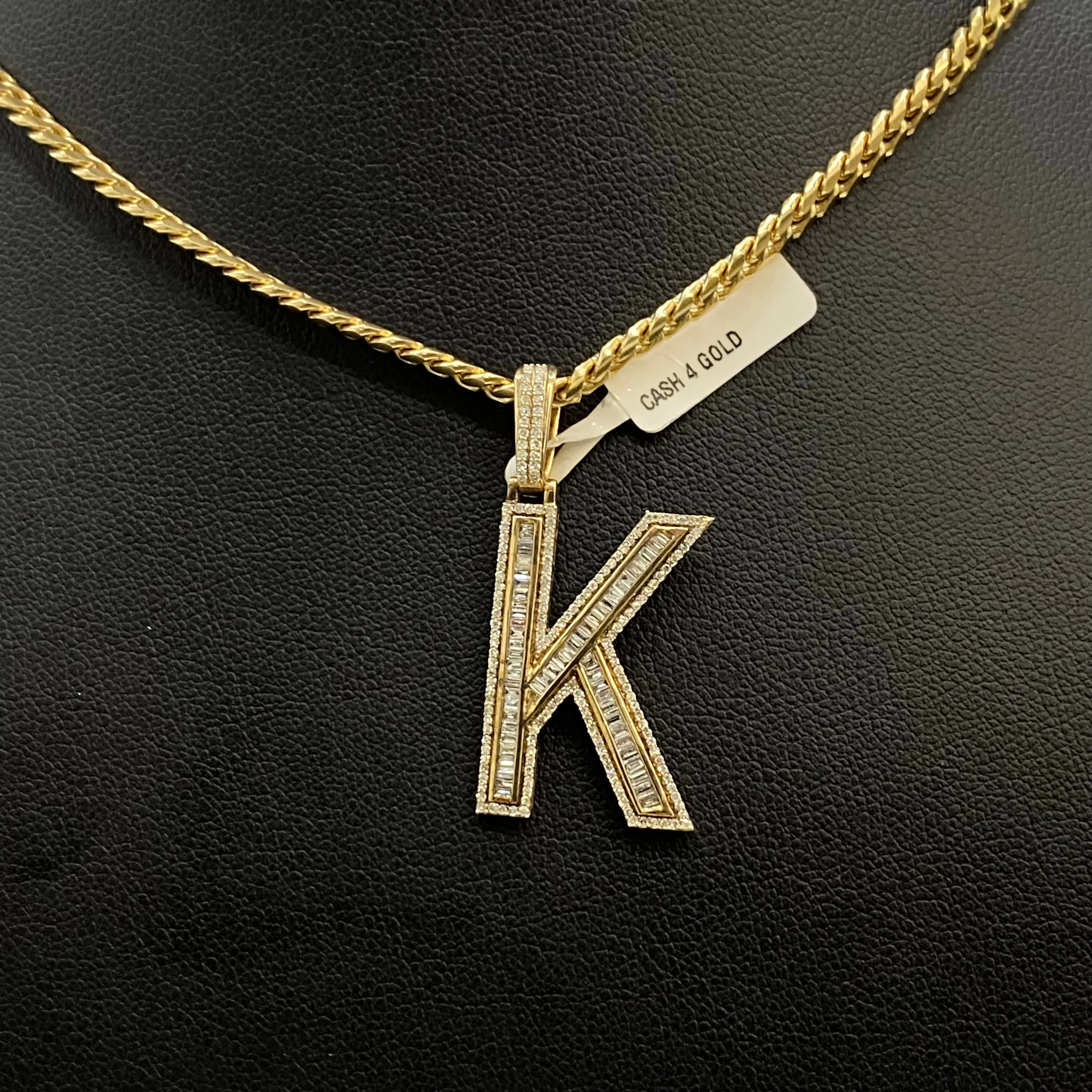 Letter K Pendant 14K Yellow Gold With Diamond / 3.8gr