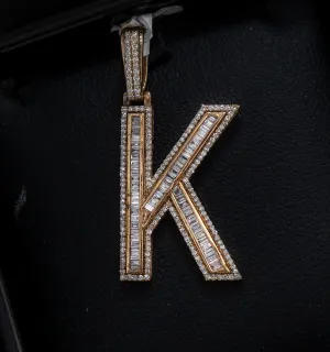 Letter K Pendant 14K Yellow Gold With Diamond / 3.8gr