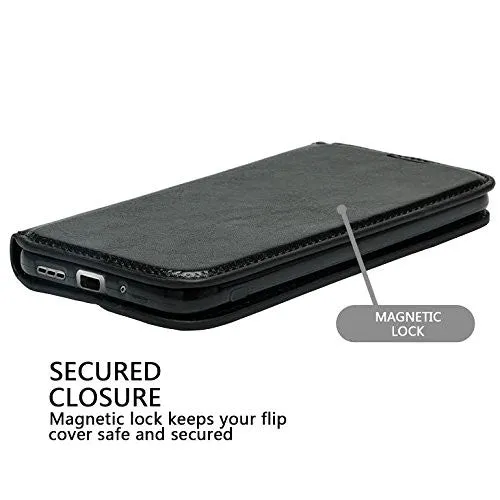 LG Optimus Zone 3 Cases | LG K4 Cases | LG Spree Cases | LG Rebel Cases, Magnetic Flip Folio [Kickstand Feature] Pu Leather Wallet Case with ID & Credit Card Slot - Black