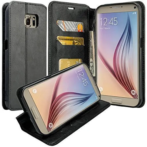 LG Optimus Zone 3 Cases | LG K4 Cases | LG Spree Cases | LG Rebel Cases, Magnetic Flip Folio [Kickstand Feature] Pu Leather Wallet Case with ID & Credit Card Slot - Black