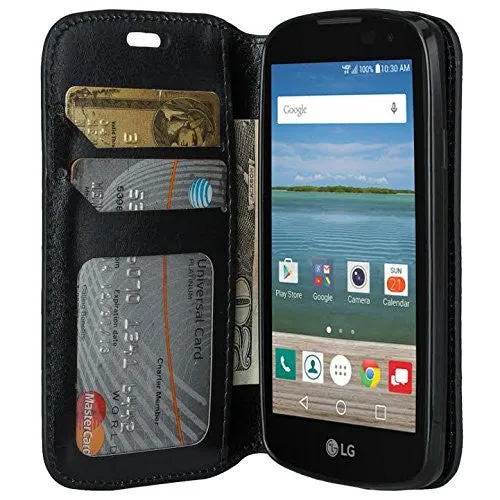 LG Optimus Zone 3 Cases | LG K4 Cases | LG Spree Cases | LG Rebel Cases, Magnetic Flip Folio [Kickstand Feature] Pu Leather Wallet Case with ID & Credit Card Slot - Black