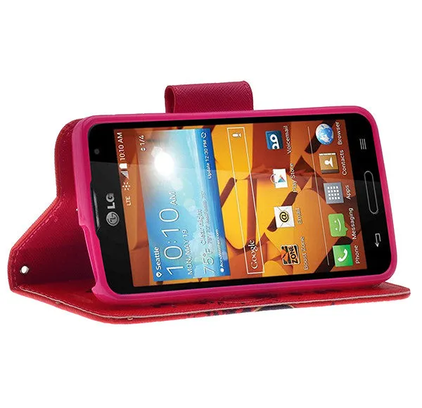 LG Volt Case,  LG LS740 Case Wrist Strap Pu Leather Magnetic Flip Fold[Kickstand] Wallet Case with ID & Card Slots for LG Volt - Red Heart