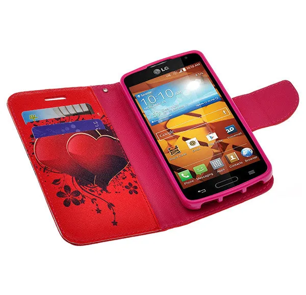 LG Volt Case,  LG LS740 Case Wrist Strap Pu Leather Magnetic Flip Fold[Kickstand] Wallet Case with ID & Card Slots for LG Volt - Red Heart
