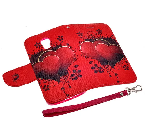 LG Volt Case,  LG LS740 Case Wrist Strap Pu Leather Magnetic Flip Fold[Kickstand] Wallet Case with ID & Card Slots for LG Volt - Red Heart