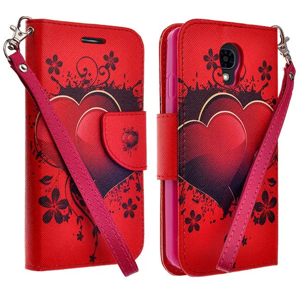 LG Volt Case,  LG LS740 Case Wrist Strap Pu Leather Magnetic Flip Fold[Kickstand] Wallet Case with ID & Card Slots for LG Volt - Red Heart