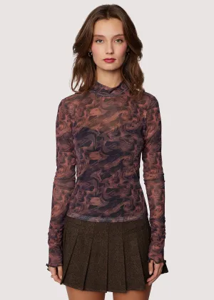 LOS Contessa Mesh Mock Neck Top in Copper & Black