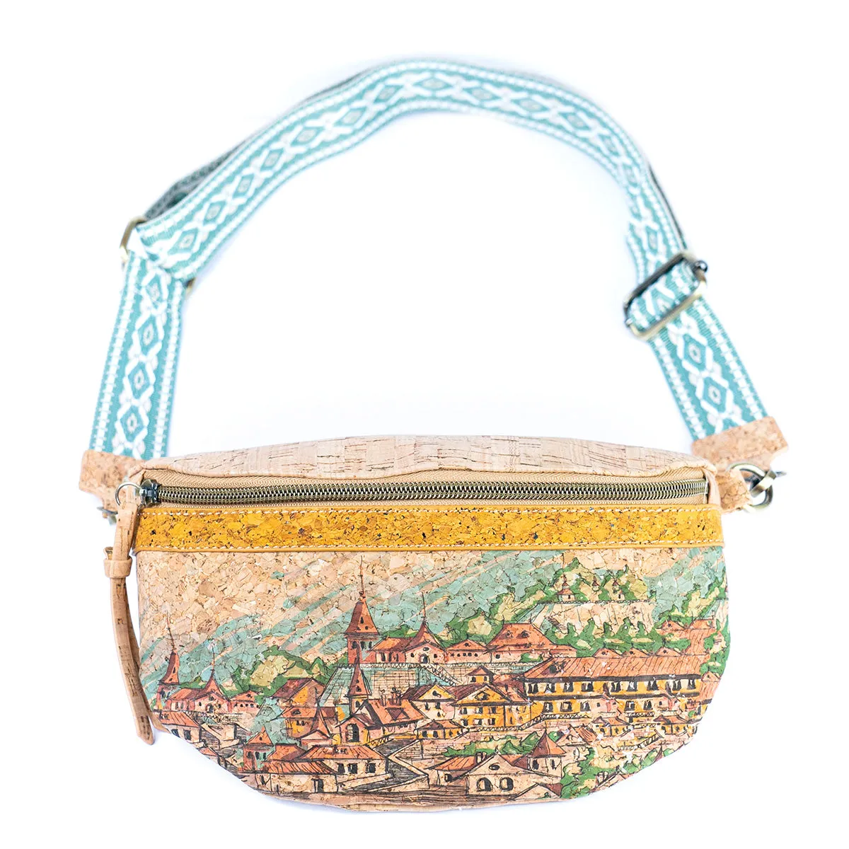 Mandala Print Cork Women's Chest Bag with Colorful Cotton Strap