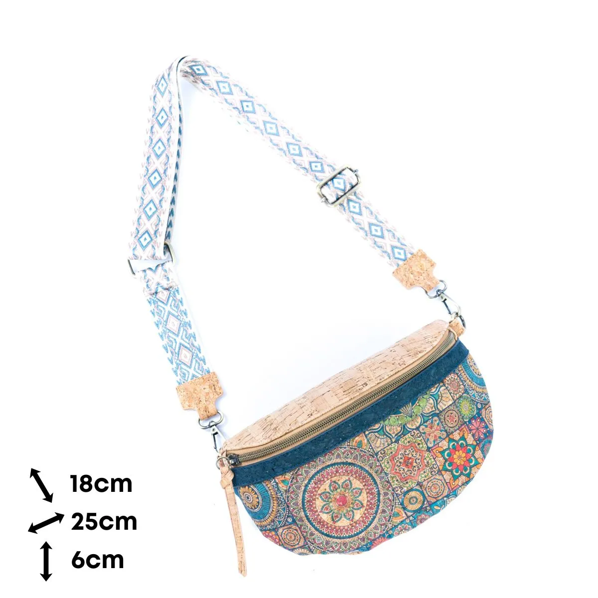 Mandala Print Cork Women's Chest Bag with Colorful Cotton Strap