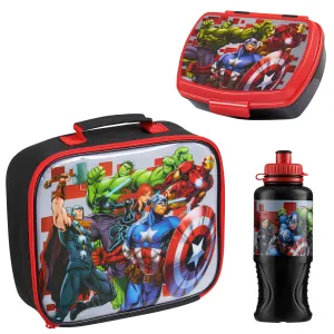 Marvel Kids Lunch Box 3 Piece Set Avengers Insulated Lunch Bag Snack Box 430ml