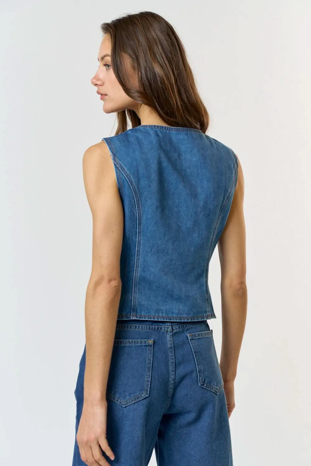 Medium Wash Denim Button Down Vest