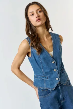 Medium Wash Denim Button Down Vest
