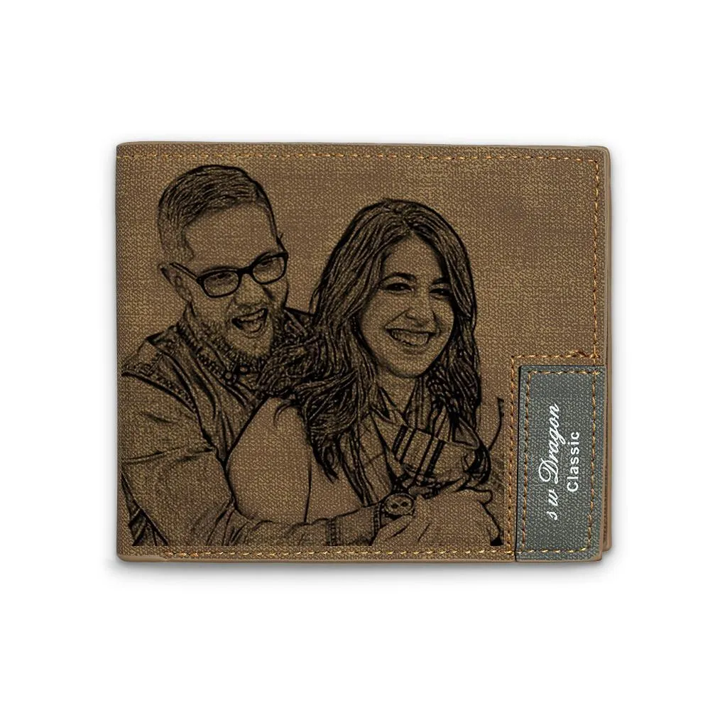 Men's Bifold Custom Photo Wallet Light Coffee Color