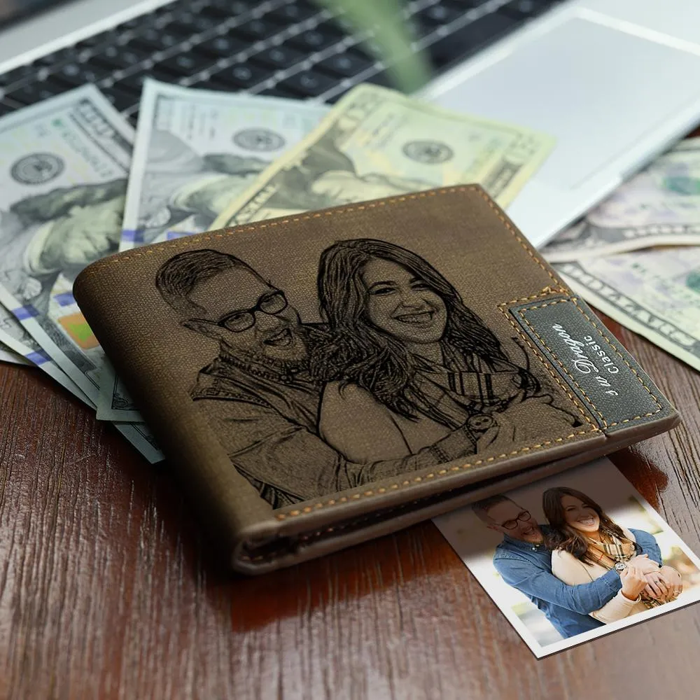 Men's Bifold Custom Photo Wallet Light Coffee Color