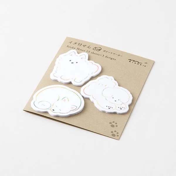 Midori Die-Cut Sticky Note - White Dog - 15 Sheets x 3 Designs