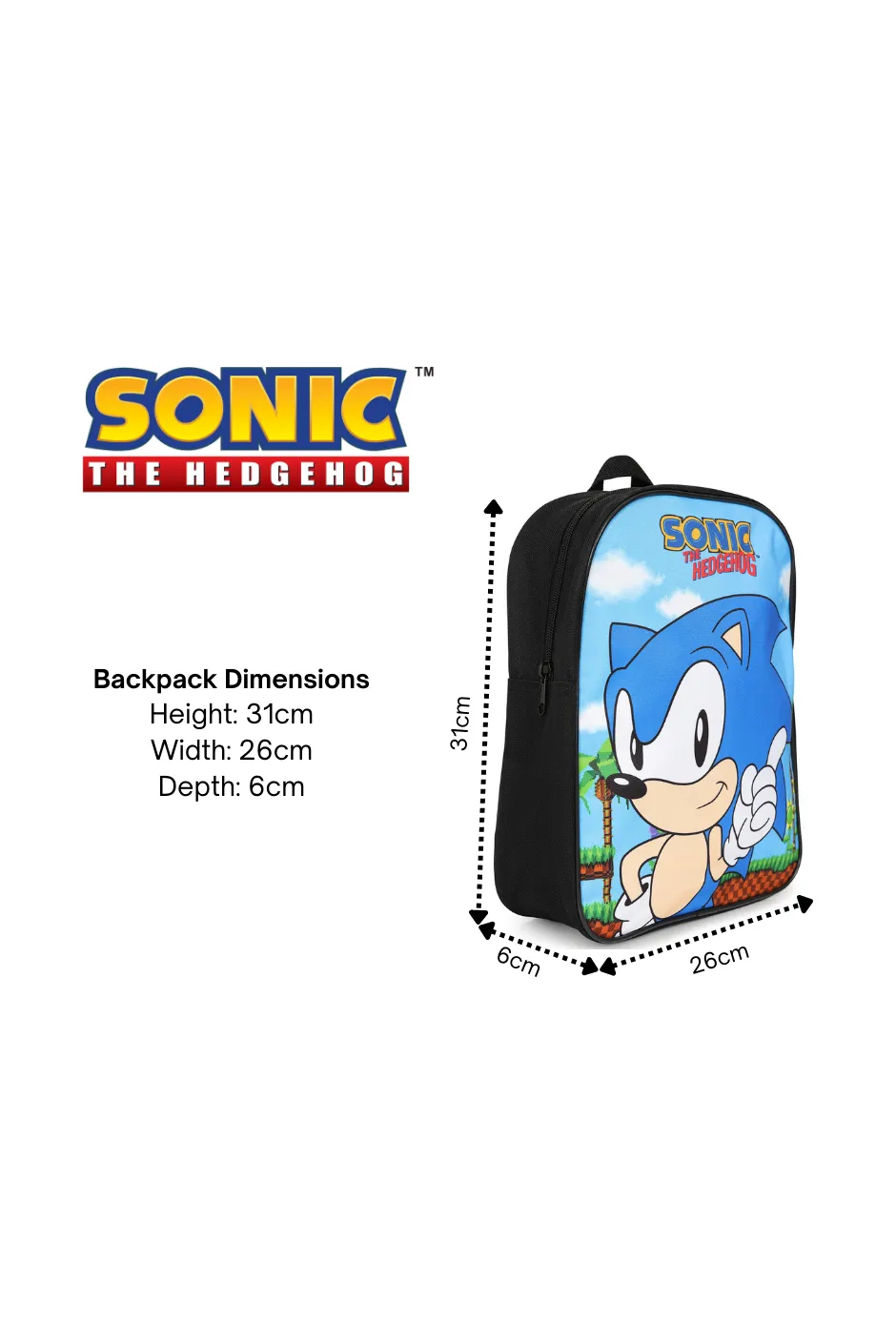 Official Sonic The Hedgehog Retro Kids Backpack Rucksack School Bag