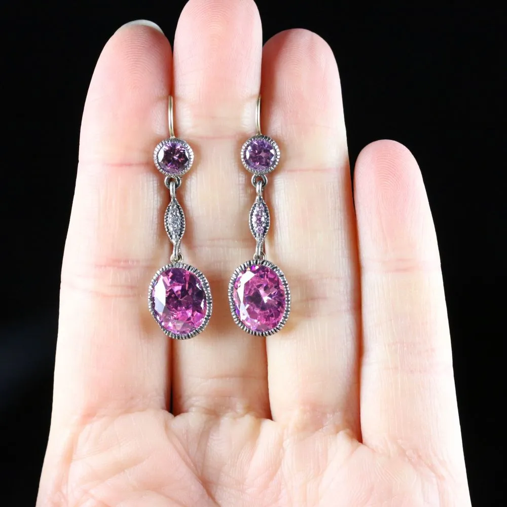 Pink Paste Drop Earrings Gold Wires