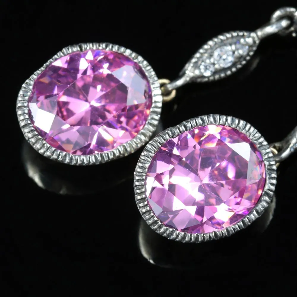 Pink Paste Drop Earrings Gold Wires