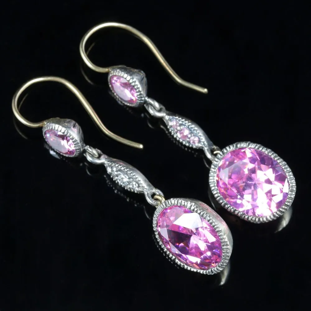 Pink Paste Drop Earrings Gold Wires