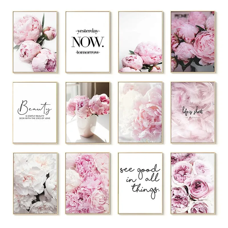 Pink Peony Flowers Wall Art