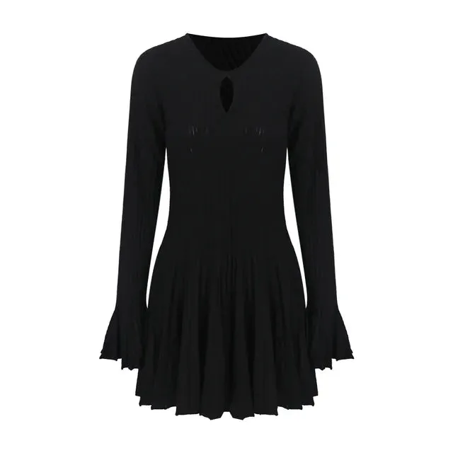 Pre Order:  Black Flare Sleeve Knitted Dress