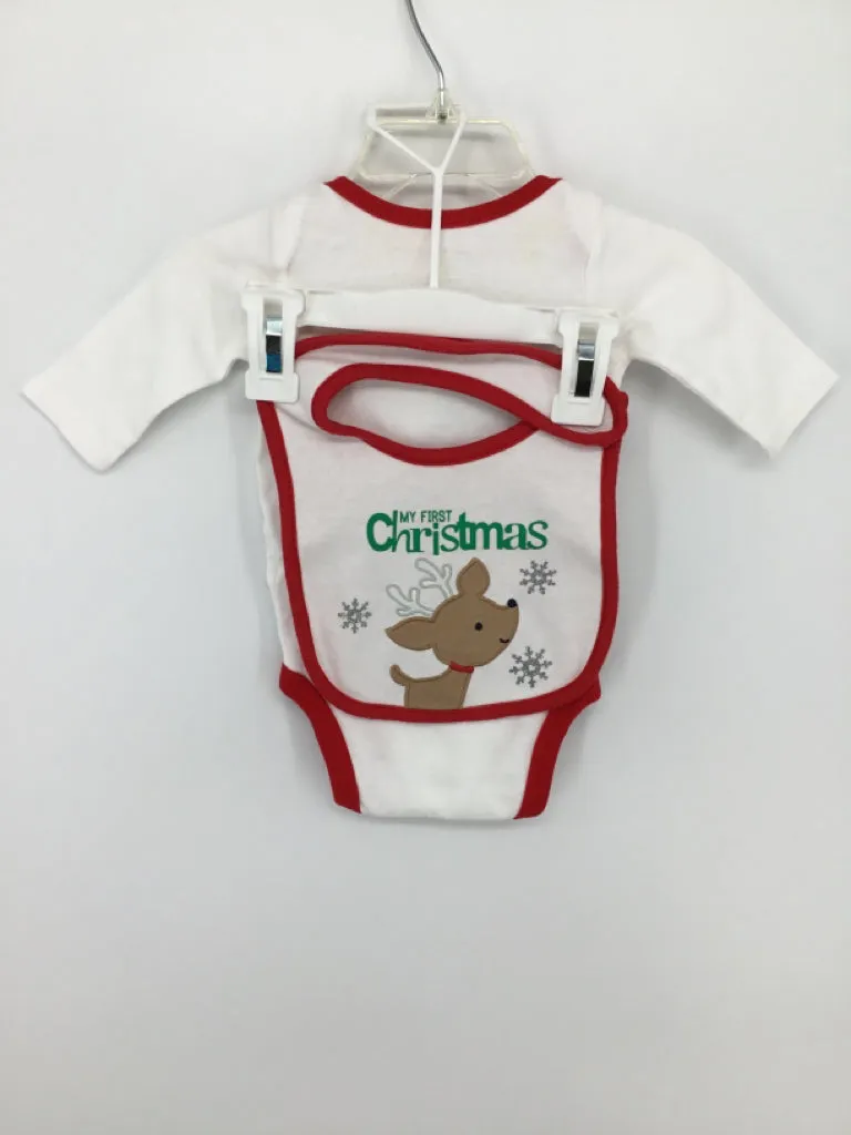 Precious Firsts Child Size 3 Months Red Christmas Onesie & Bib
