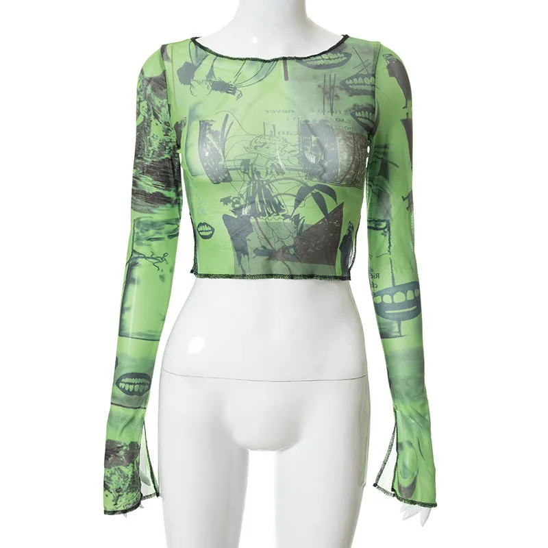 Printed Mesh Long Sleeve
