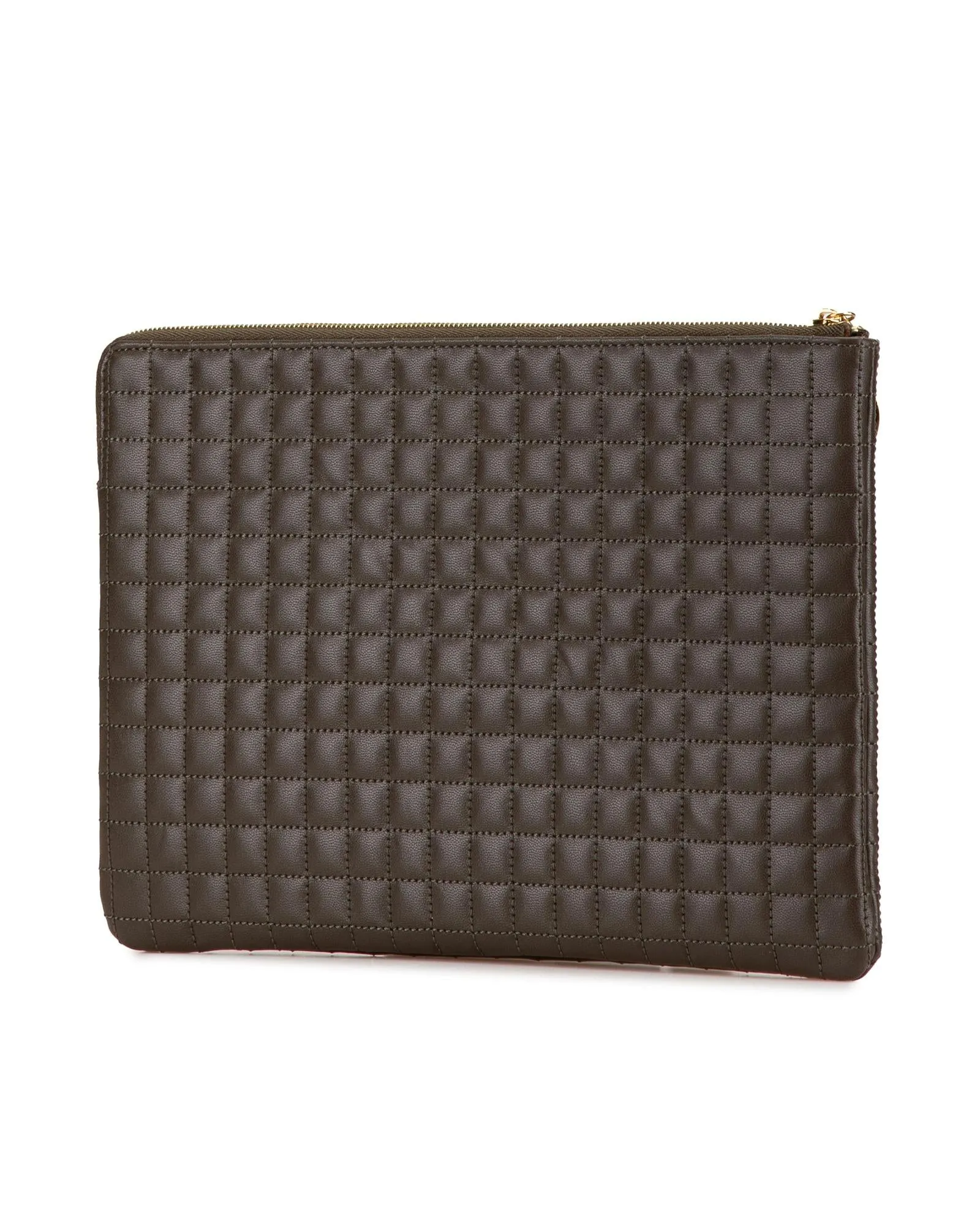 Quilted Calfskin Charm Clutch with Card Slots and Zip Closure