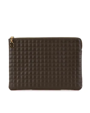 Quilted Calfskin Charm Clutch with Card Slots and Zip Closure