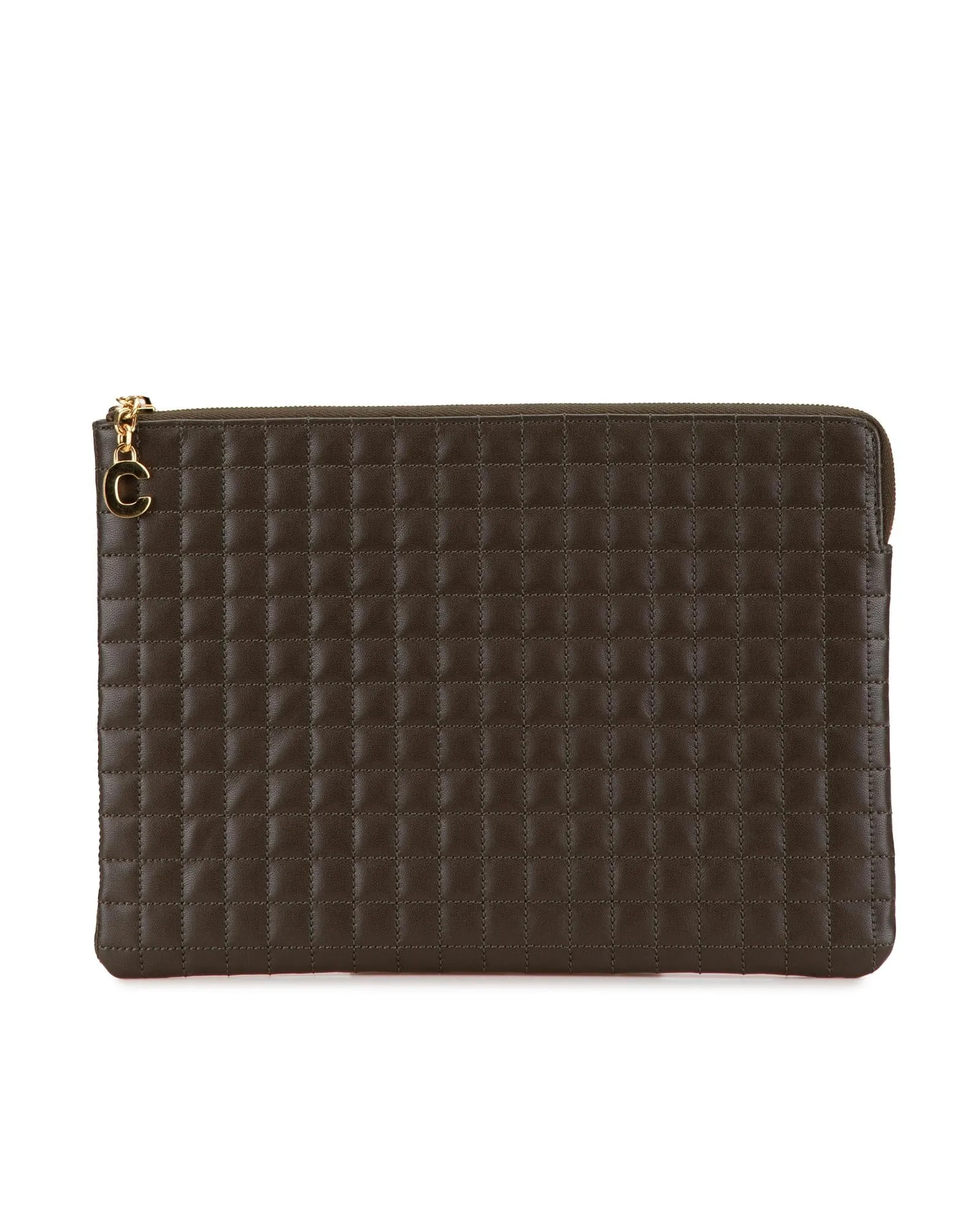 Quilted Calfskin Charm Clutch with Card Slots and Zip Closure