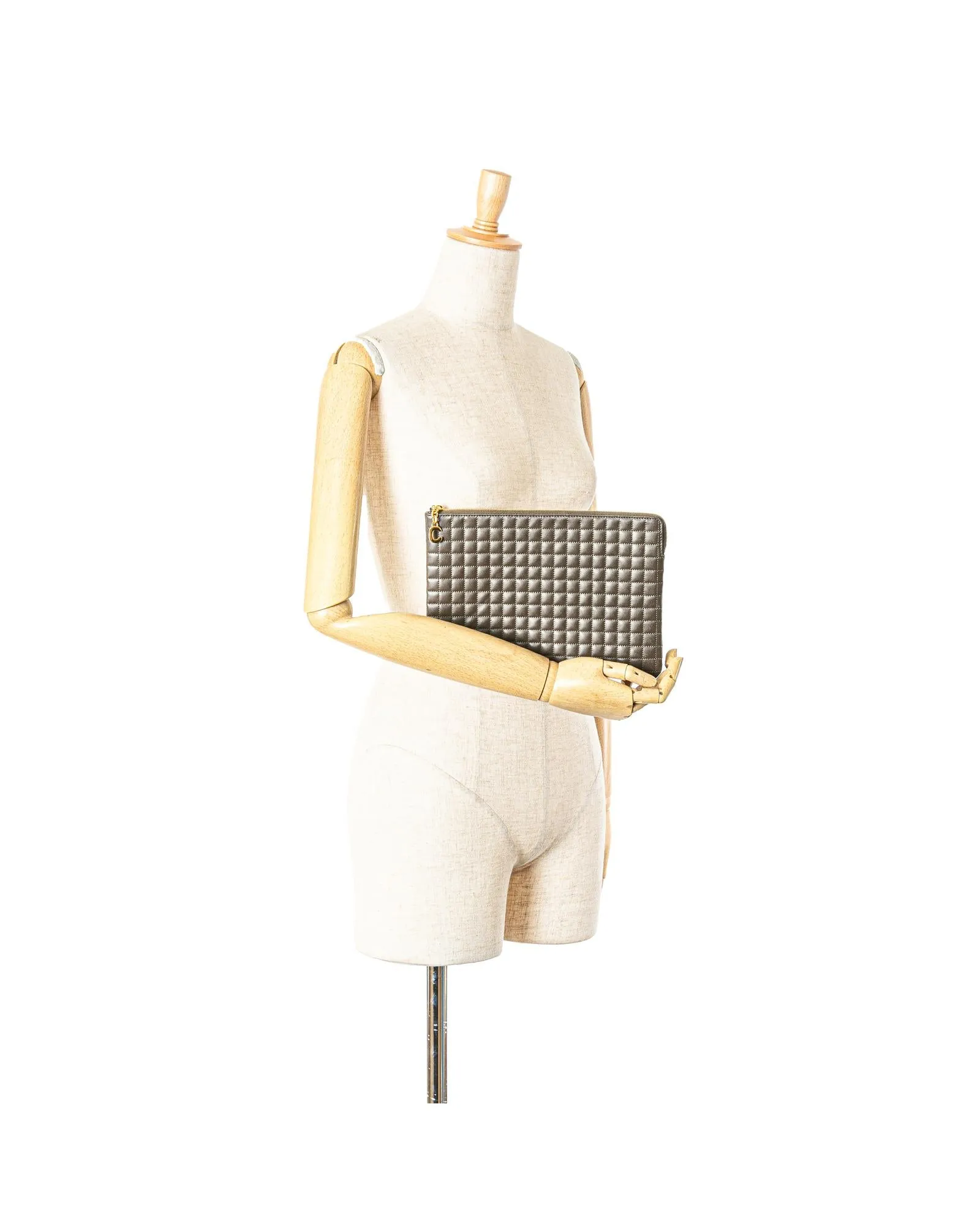 Quilted Calfskin Charm Clutch with Card Slots and Zip Closure