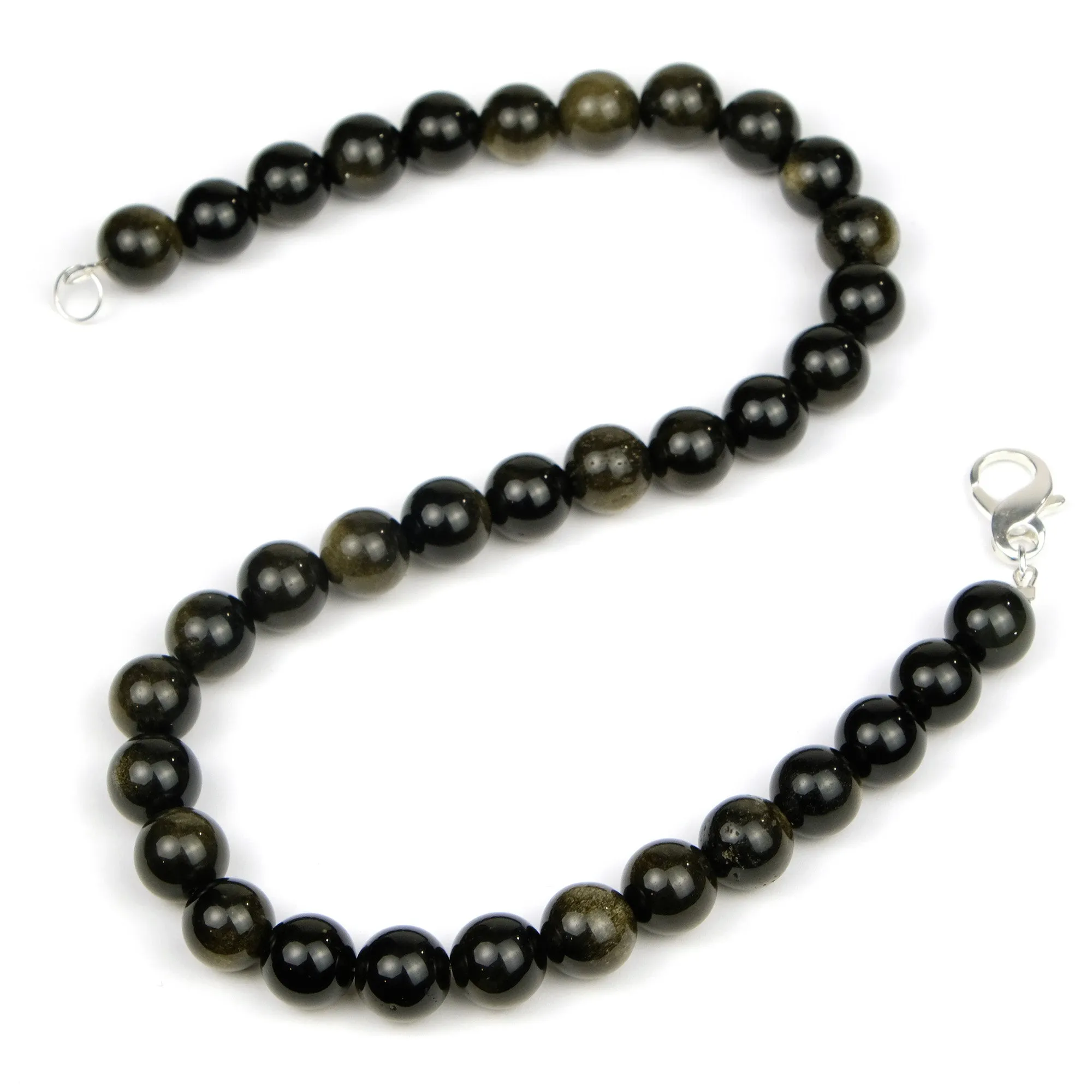 Rainbow Obsidian 12mm Smooth Rounds Necklace with Sterling Silver Fancy Lobster Clasp
