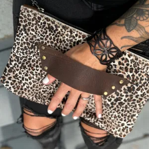 [raleigh leather] Clutch - Mini Leopard   Caramel