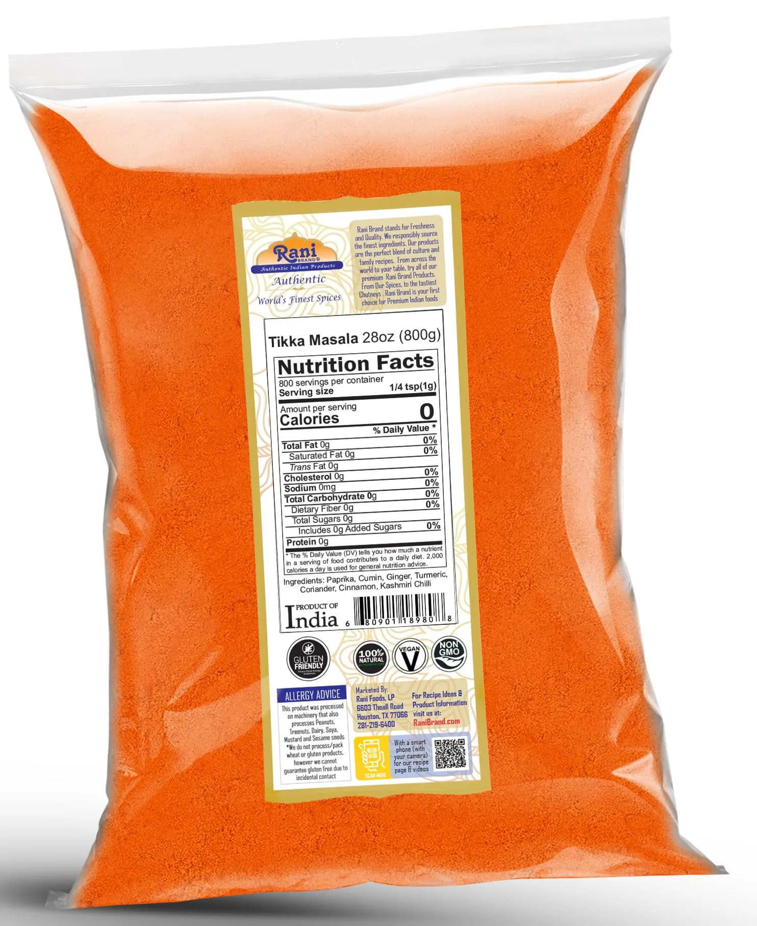 Rani Tikka Masala Indian 7-Spice Blend 28oz (800g) ~ All Natural, Salt-Free | Vegan | No Colors | Gluten Friendly | NON-GMO | Kosher