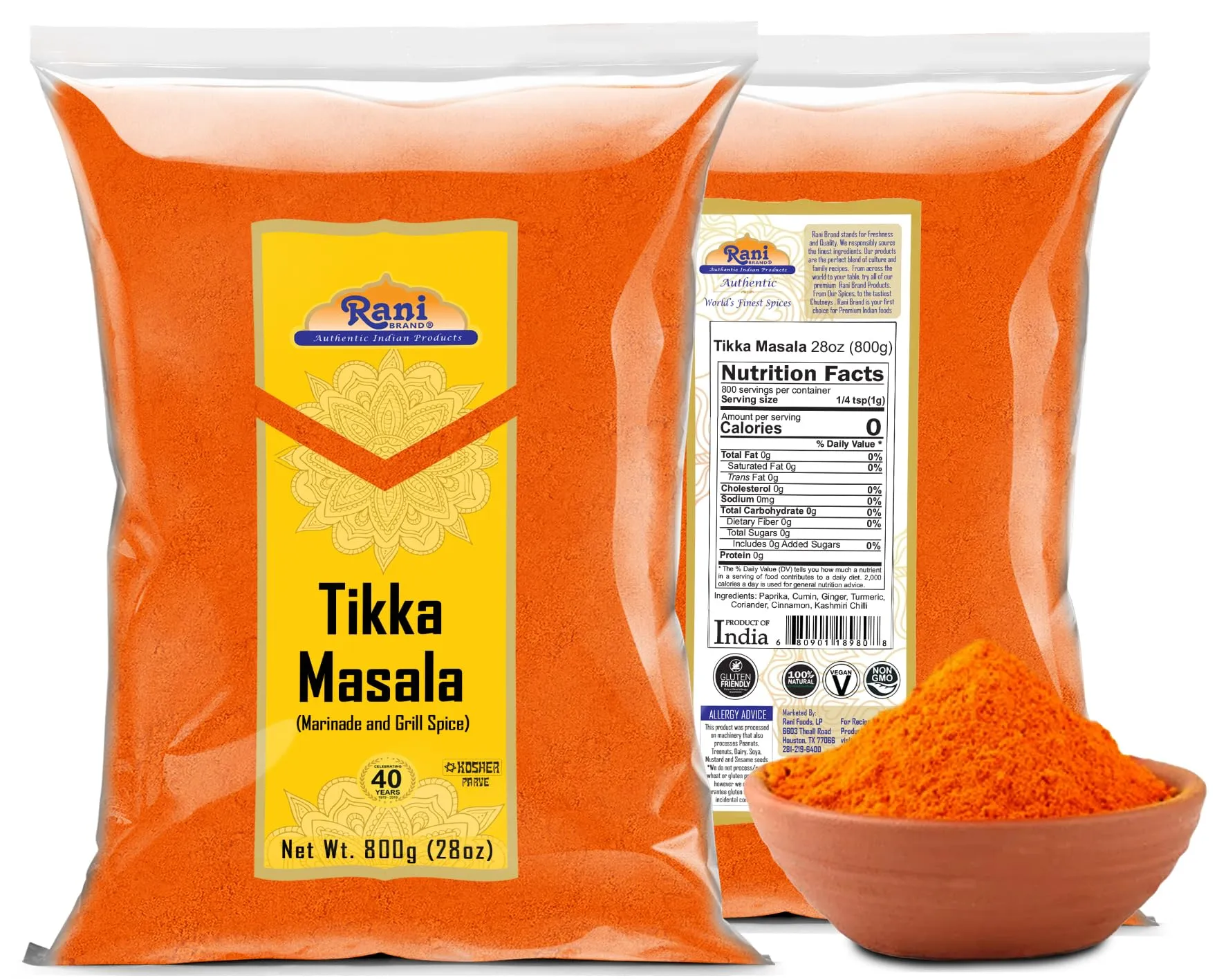 Rani Tikka Masala Indian 7-Spice Blend 28oz (800g) ~ All Natural, Salt-Free | Vegan | No Colors | Gluten Friendly | NON-GMO | Kosher