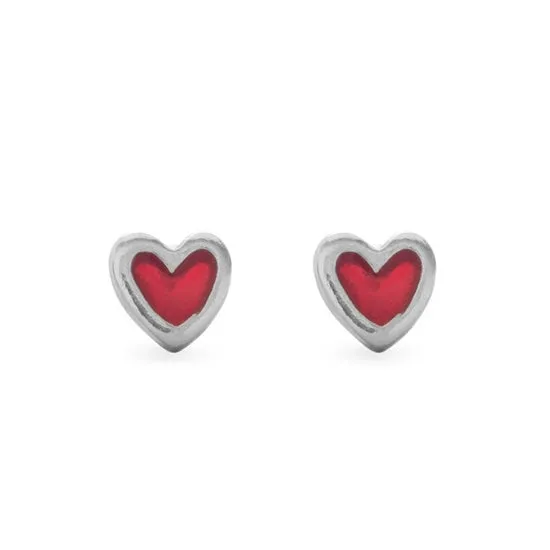 Red Enameled Heart Post Earrings